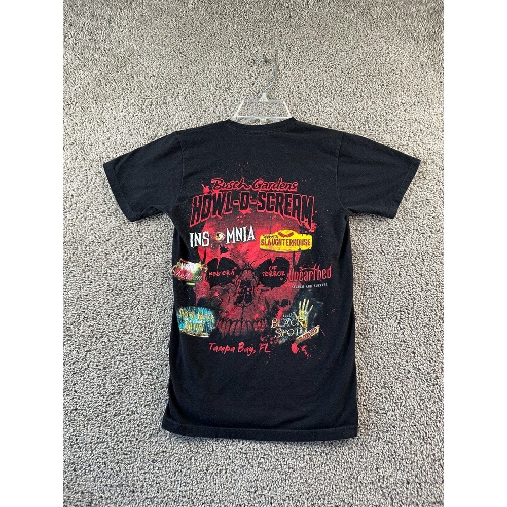 Howl O Scream Shirt Girls Small Black Red Horror Skull Busch Gardens Kids FLAW